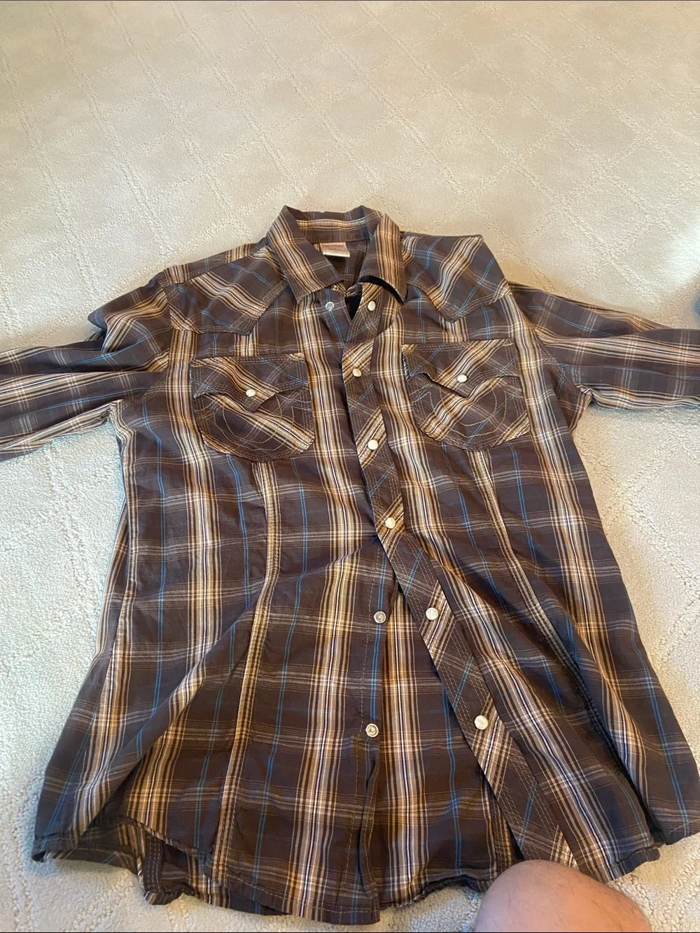 True Religion Brown and Blue Plaid Western Button-Down Shirt